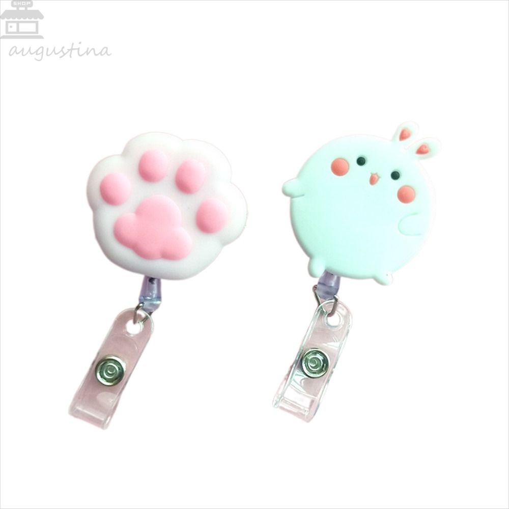 Reel Lencana Yang Dapat Ditarik AUGUSTINA Lucu Siswa Dada Kartu Kunci Lanyard Kartu Kerja Klip Beruang Pemegang Kartu Nama