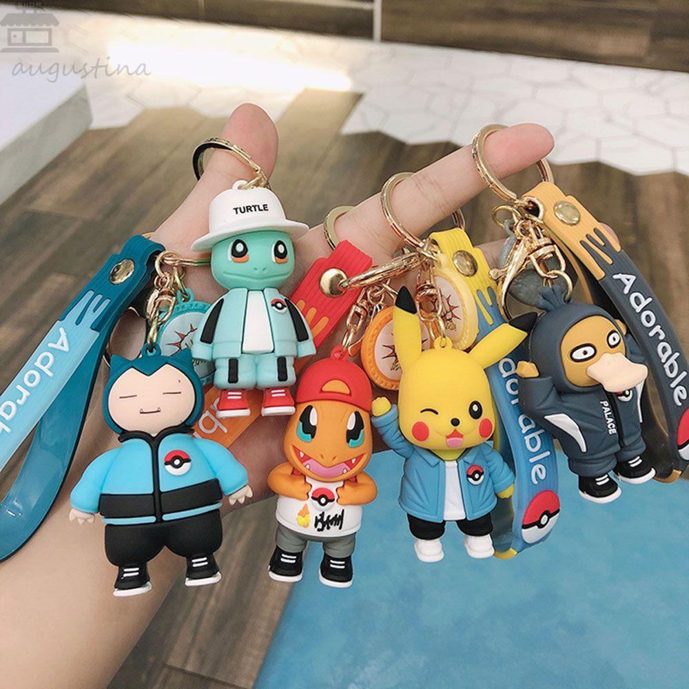 Gantungan Kunci Agustin Pikachu Lucu Anime Jepang Miniatur Jenny Turtle Keyring Spray Fire Dragon Key Ring