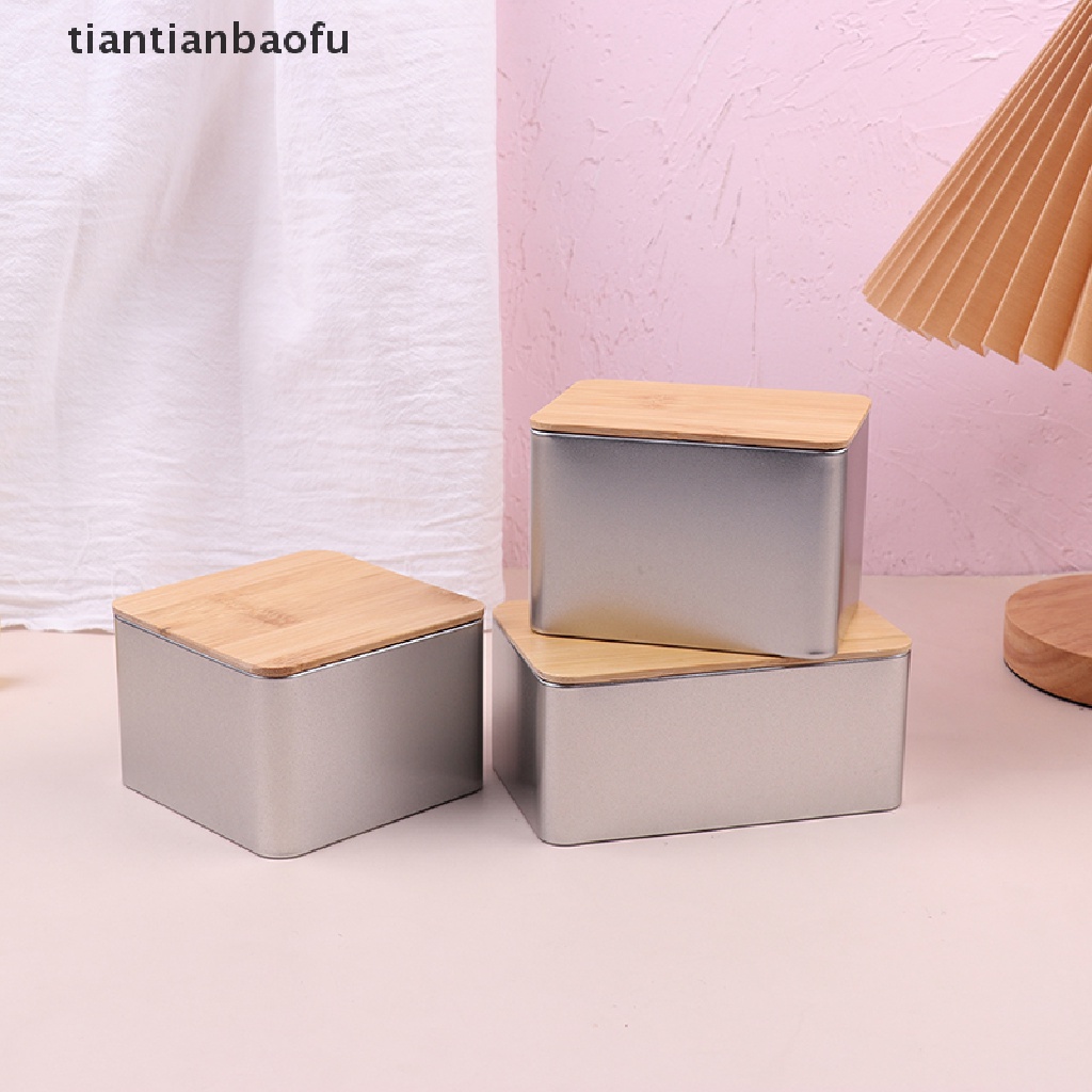 [tiantianbaofu] 1pc Kotak Besi Kosong Bulat Dengan Tutup Serat Kayu DIY Candy Storage Box Boutique