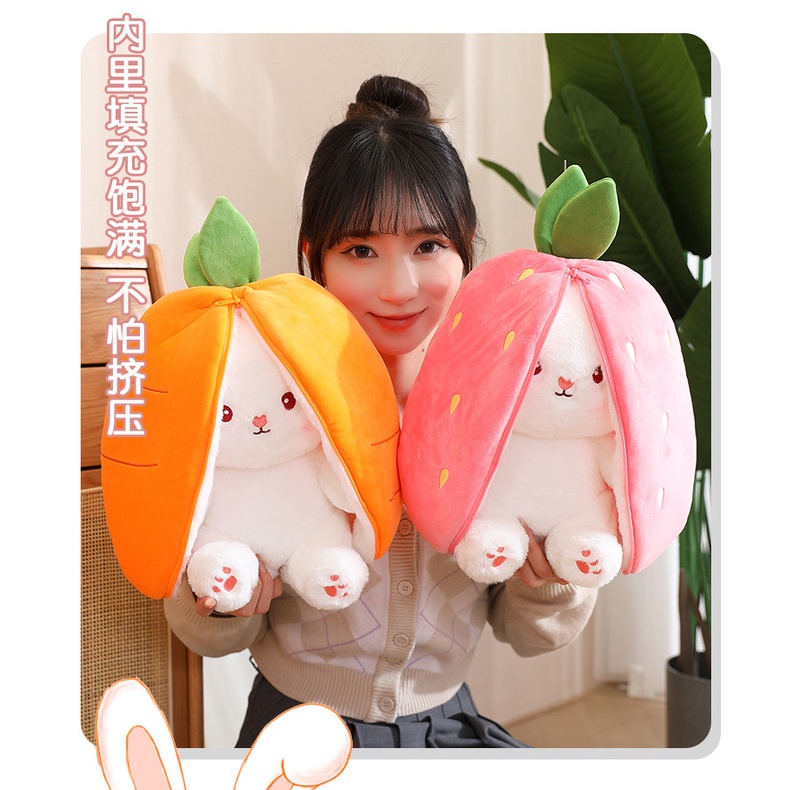 Kreatif Transformasi Boneka Plush Strawberry Kelinci Mainan Mewah Wortel Flip Boneka Kelinci Putih Hadiah Anak