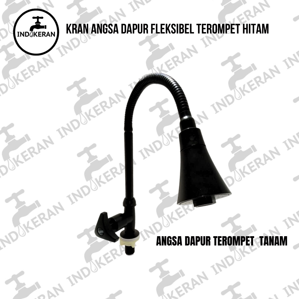 INDOKERAN - Kran Angsa Dapur Fleksibel Terompet Hitam Black