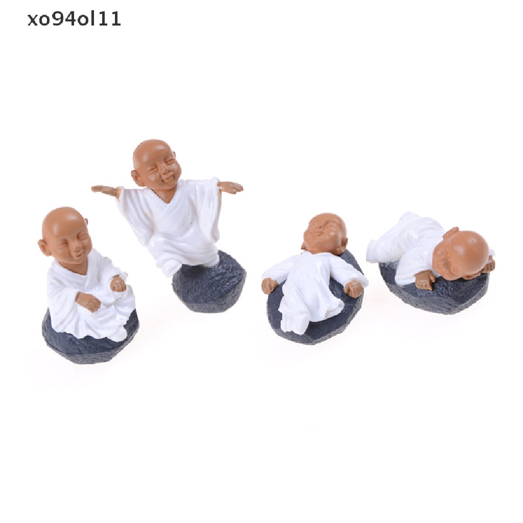 Xo 4pcs Miniatur PVC Meditasi Monk Lanskap Mikro Rumah Boneka Dekorasi Mobil OL