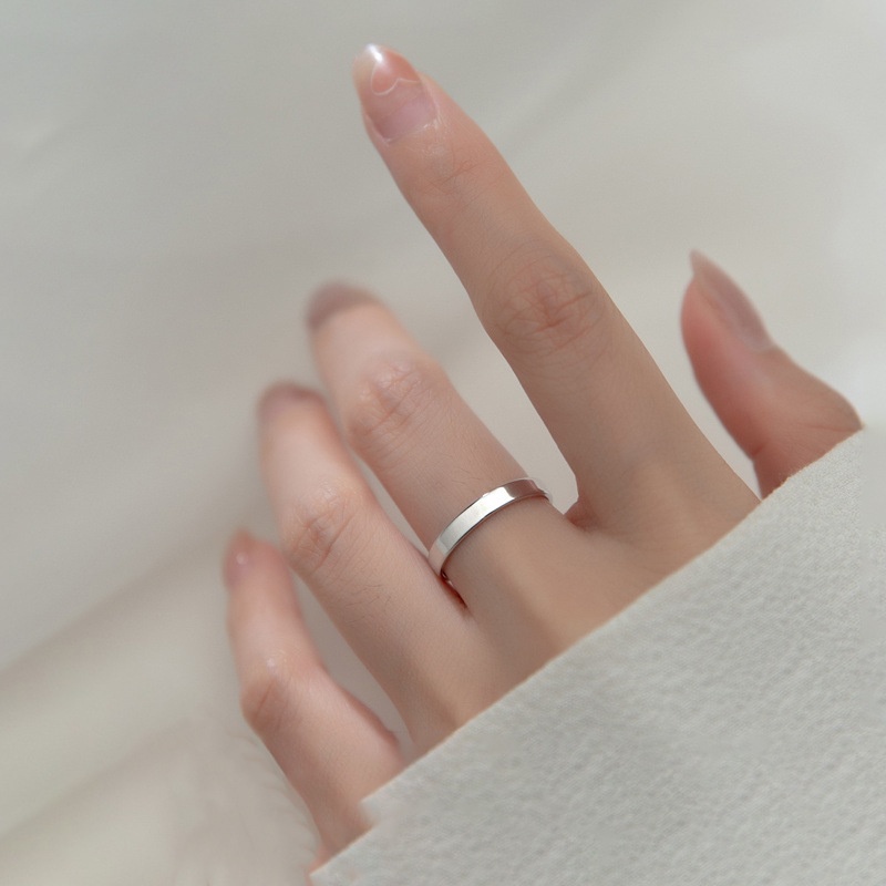 Roselife Cincin Minimalis Unisex Klasik S925 Silver Glossy Polos Untuk Wanita Pria Chic Lingkaran Jari Cincin Aksesoris Perhiasan Elegan1Pc