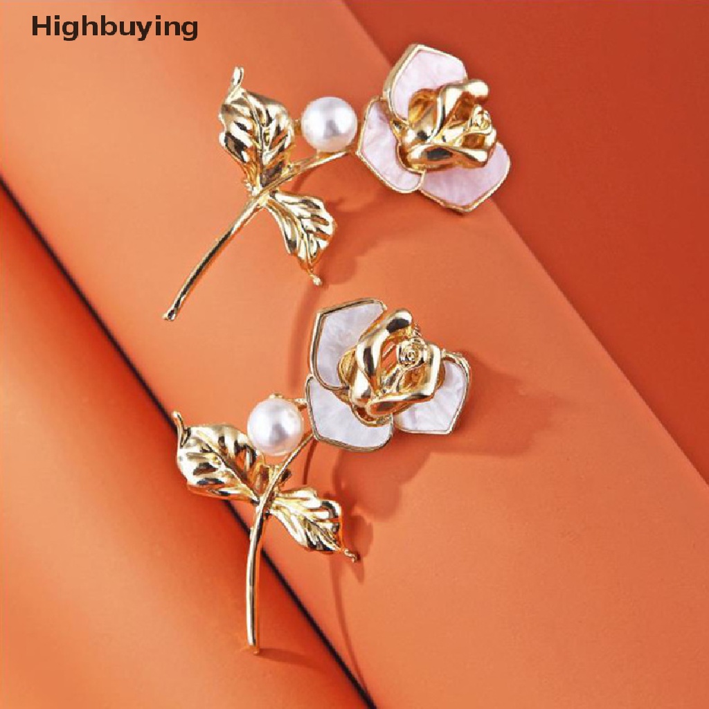 Hbid Fashion Mutiara Bunga Mawar Enamel Bros Kerah Pin Wanita Gadis Perhiasan Hadiah Glory