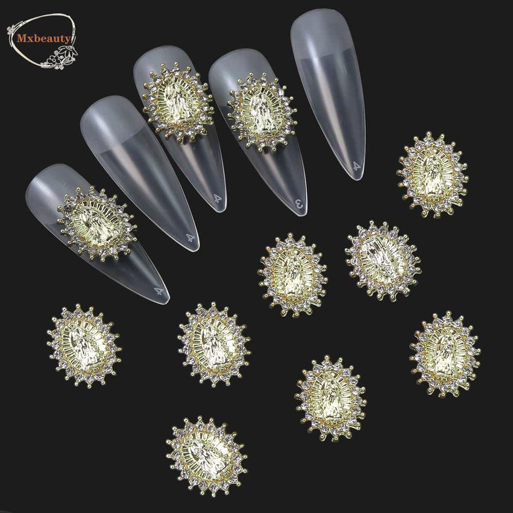 Mxbeauty Kuku Rhinestones Nail Charms Alloy Rhinestones Cleopatra The Pharaoh Kitty Kucing Manicure Aksesoris Virgin Mary 3D Nail Art Drills