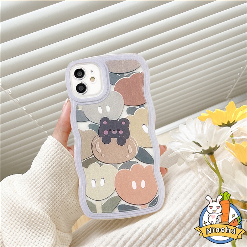 Xiaomi Redmi 12C A1 A1+ 10C 10A 10 9 9A 9C 9T Redmi Note 11 11s 10 10s 9 9s 8 Pro Xiaomi 11 Lite 11T Pro 10T Pro 12 Pro Poco F3 X3 Pro NFC  Poco X4 Pro Cute Bear Flowers Painting Handphone Anti Gores Shockproof Sarung