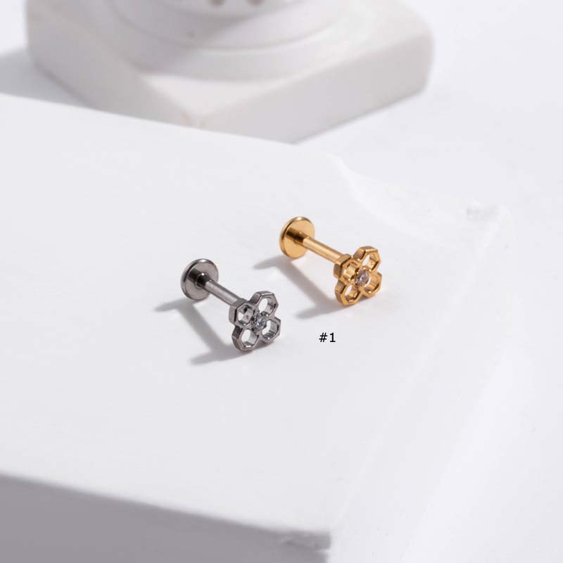 1biji Memungkinkan Bentuk Penyisipan Jenis Tulang Rawan Tragus Anting-Anting Bibir Labret Kepala Datar Stud Bedah G23 Baja Titanium Hypoallergenic