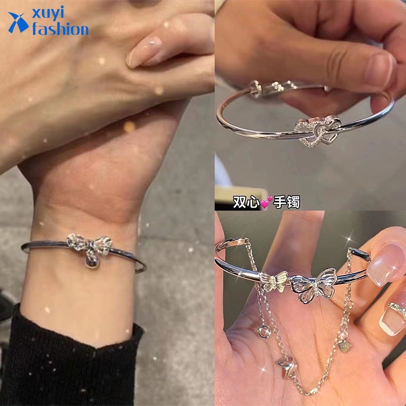 Fashion Perak Gelang Kupu-Kupu Rumbai Simpul Twist Bangle Mutiara Manik-Manik Busur Simpul Hati Mawar Gelang Untuk Wanita Aksesoris Perhiasan