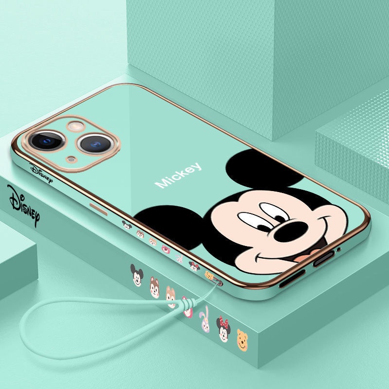 Casing Infinix Hot 11 2021 8 9 10 10s 10t 11 12 12i Pro Play NFC  Case Fashion Cartoon Anime Mickey Mouse Luxury Chrome Plated Soft TPU Square Phone Case for Girls