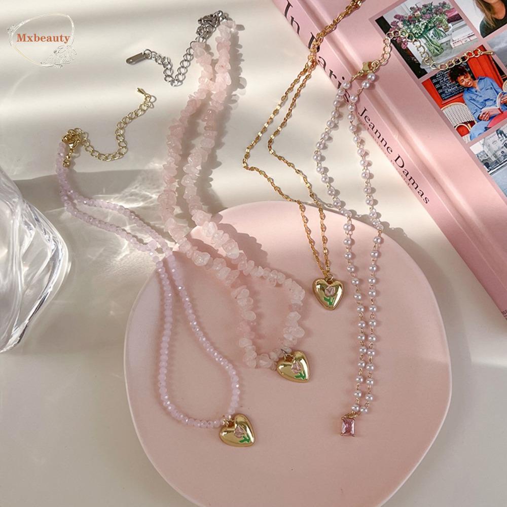 Mxbeauty Wanita Manik Kalung Kepribadian Retro Klavikula Rantai Fashion Manis Hati Liontin Fashion Perhiasan