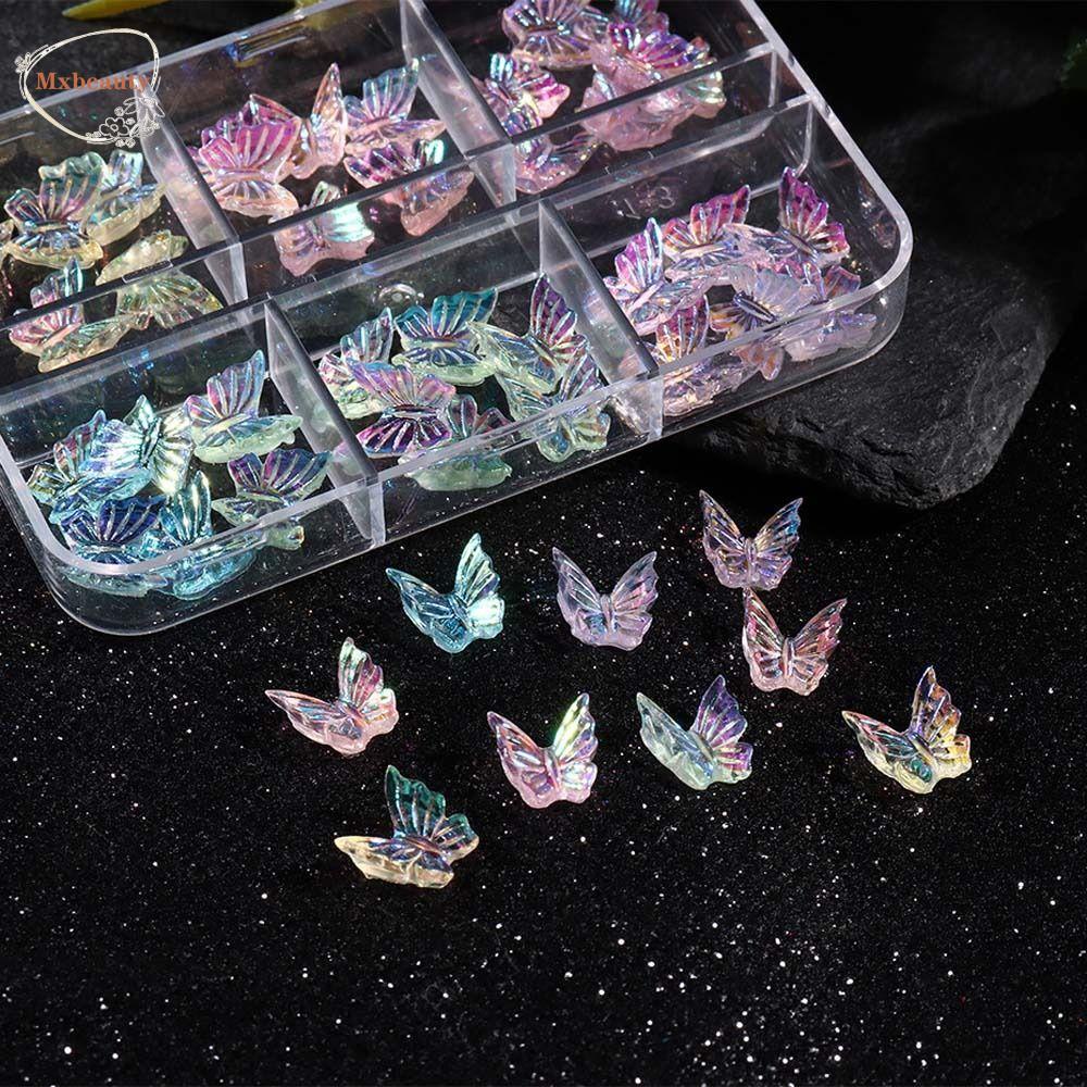 Mxbeauty Hiasan Kuku Kupu-Kupu Fashion Korea Nail Charms Manicure Aksesoris Hiasan Kuku Aurora Butterfly Nail Jewelry