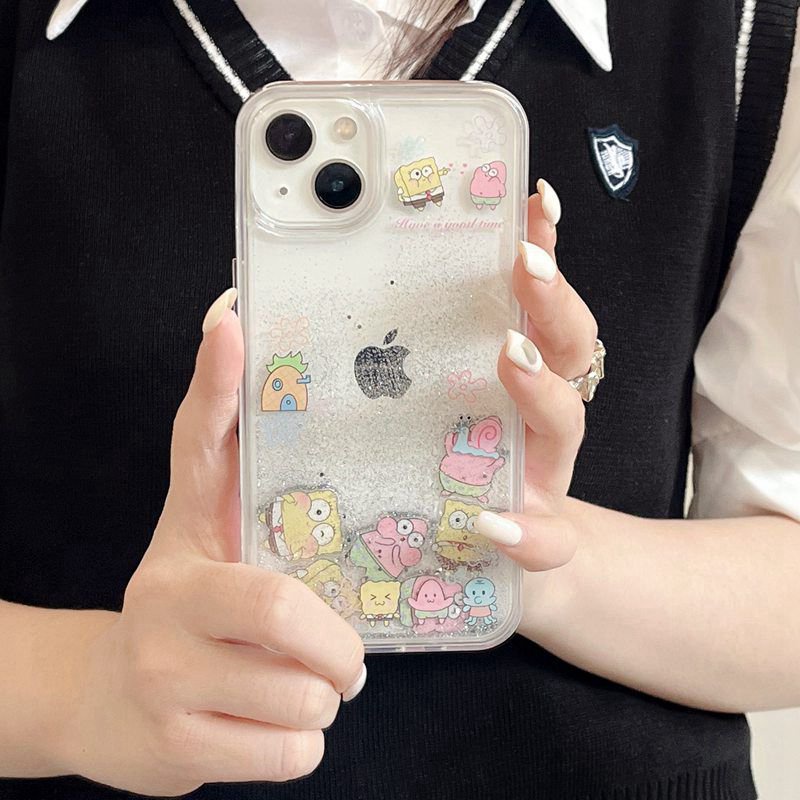 Cute Quicksand Spongebob &amp; Patrick Star Girl Woman Soft TPU Case HP iP iPhone 12 13 14 Pro Max 11 FTD Casing Apple