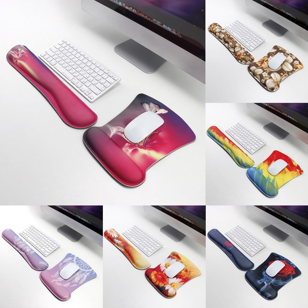 Karet Pergelangan Tangan Mouse Pad Permainan Penopang Pergelangan Tangan Karet Perlindungan Pergelangan Tangan Taman Cat Air Bunga Bulu Berwarna Gradasi Mulia Bubuk Biru Lily Rose Butterfly Mouse Pad