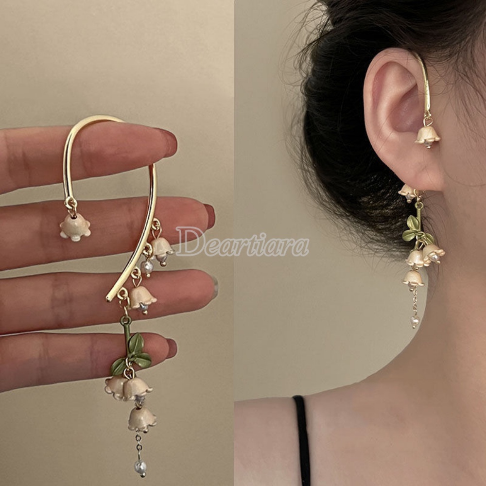 Mutiara Bunga Bell Anggrek Rumbai Anting Fashion Perancis Anting Super Abadi