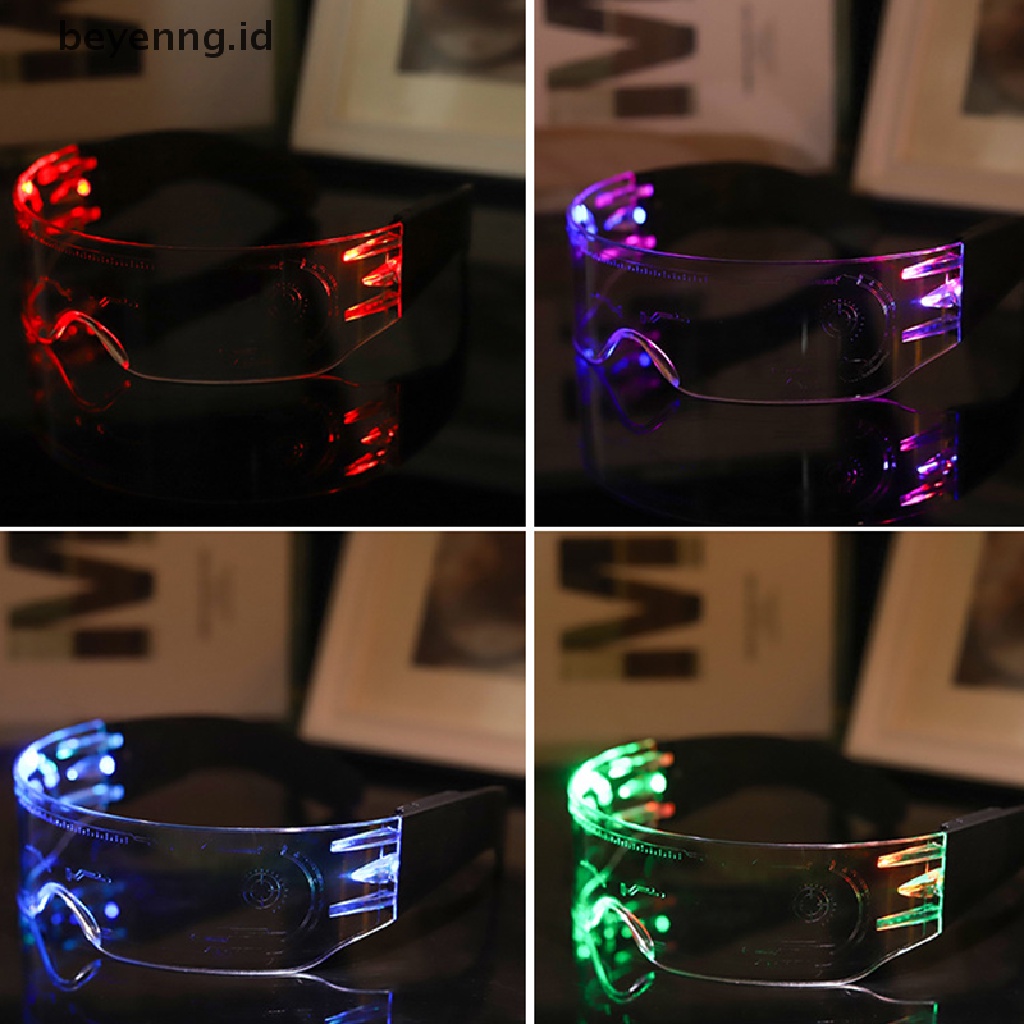 Beyen Kacamata Bercahaya LED Vintage Punk Kacamata Pria Wanita Fashion Pesta Natal Warna-Warni Menyala Kacamata Shades ID