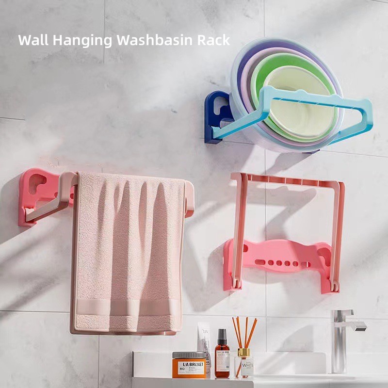 Rack Dinding Gantung Rak Wastafel Bebas Lipat Baskom Penyimpanan Berdiri Kamar Mandi Self-Adhesive Wastafel Hook Pemegang Kamar Mandi Penyimpanan Gadget