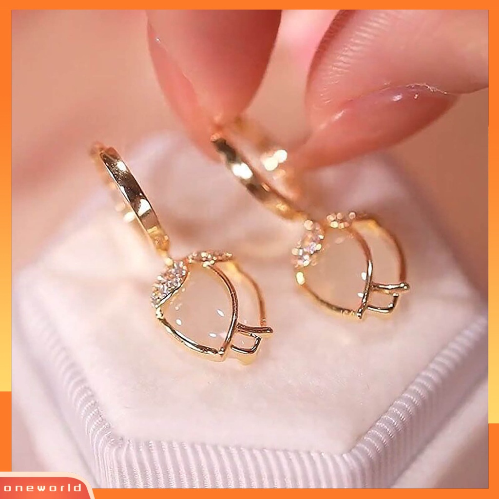 [EONE] 1pasang Menjuntai Anting-Anting Bersinar Berlian Imitasi Electroplating Liontin Geometris Dekorasi High-end Mewah Vintage Opal Bunga Anting Perlengkapan Kostum