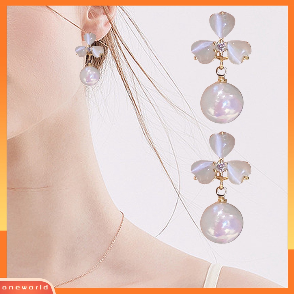 [EONE] 1pasang Anting Stud Dainty Elegan Temperamen Gaya Perancis Mutiara Imitasi Opal Bunga Wanita Drop Earrings Perhiasan Aksesoris