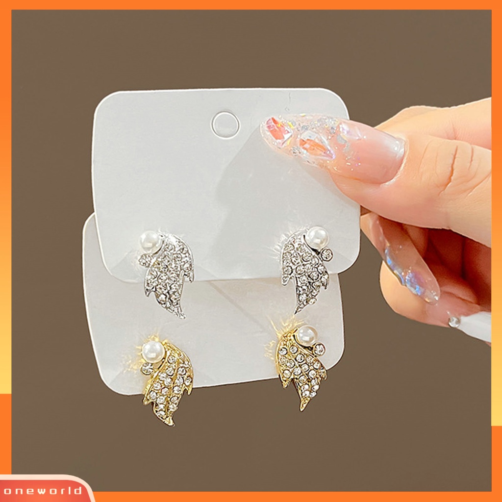 [EONE] 1pasang Ear Studs Geometric Shiny Full Rhinestones Sparkling Electroplating Hias Hadiah Wanita Maple Leaf Stud Earrings Musim Gugur Perhiasan Aksesori Fashion