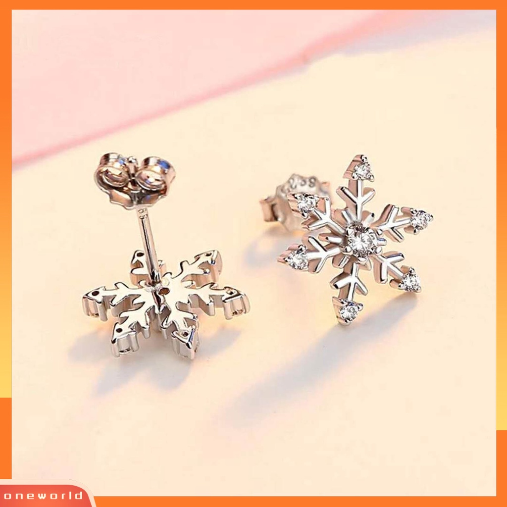 [EONE] 1pasang Ear Studs Elegan Geometris Mengkilap Berlian Imitasi Bertatahkan Berkilau Berdandan Hadiah Natal Wanita Snowflake Stud Earrings Perhiasan Pakaian Sehari-Hari