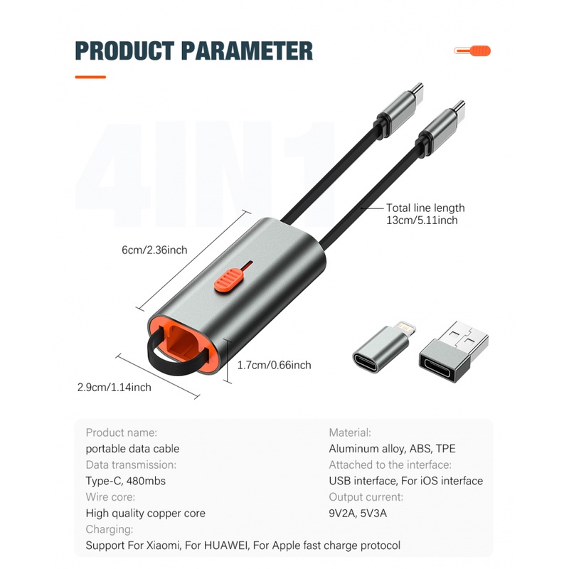 Pd 60W 4in1 3A Tipe C to USB C lightning Kabel USB Untuk iPhone 13 12 11 Pro Macbook Samsung S20 Fast Charging Data Wire