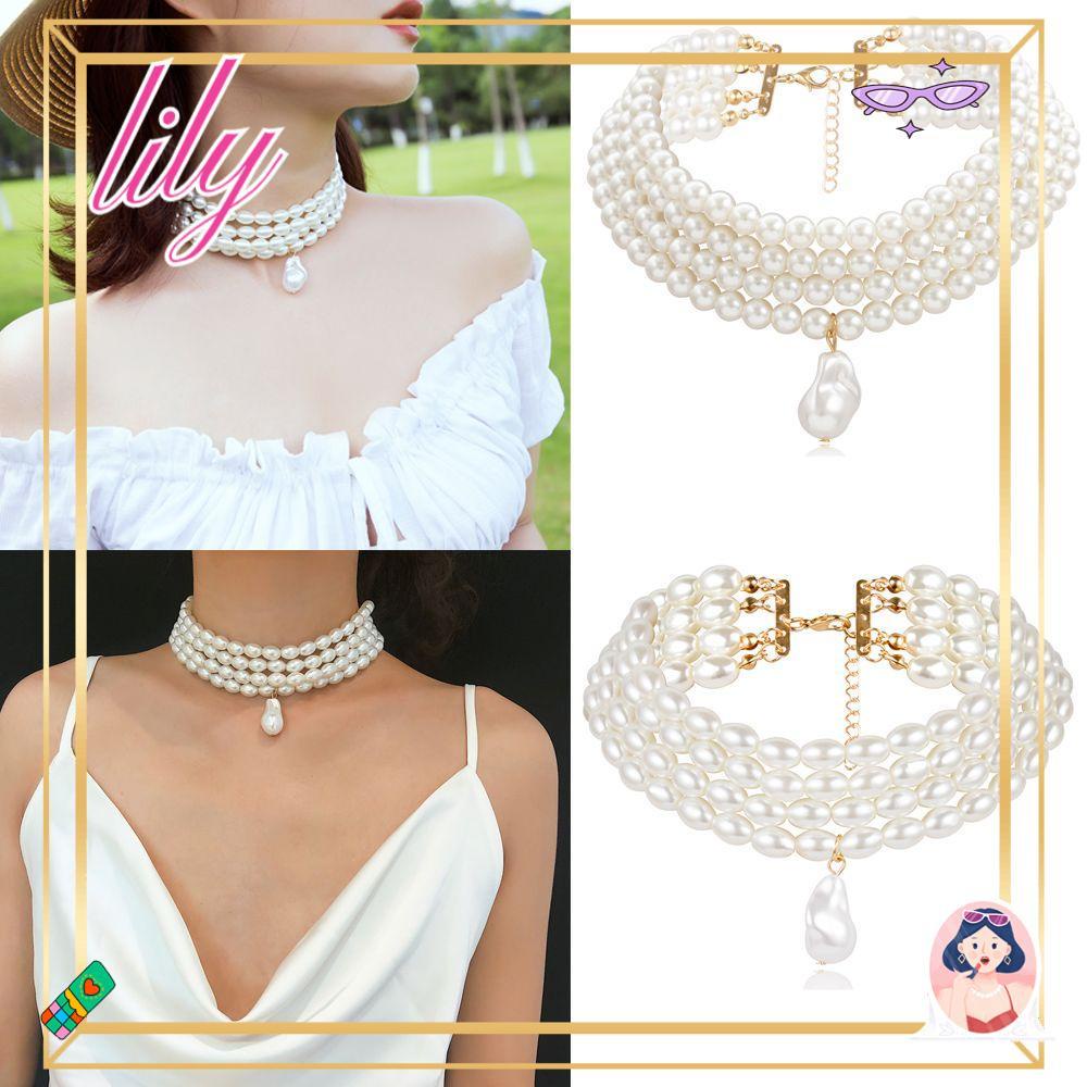 LILY Pendant Kalung Fashion Wanita Kerah Pernyataan Mutiara Tidak Teratur