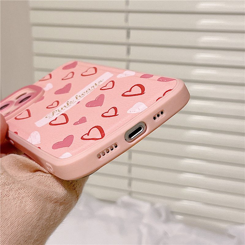 Leather Pink Love Soft Silicon Case HP iP iPhone 7 8 14 + Plus SE 2020 X XS XR Max 11 12 13 Pro Max FTD Casing Apple