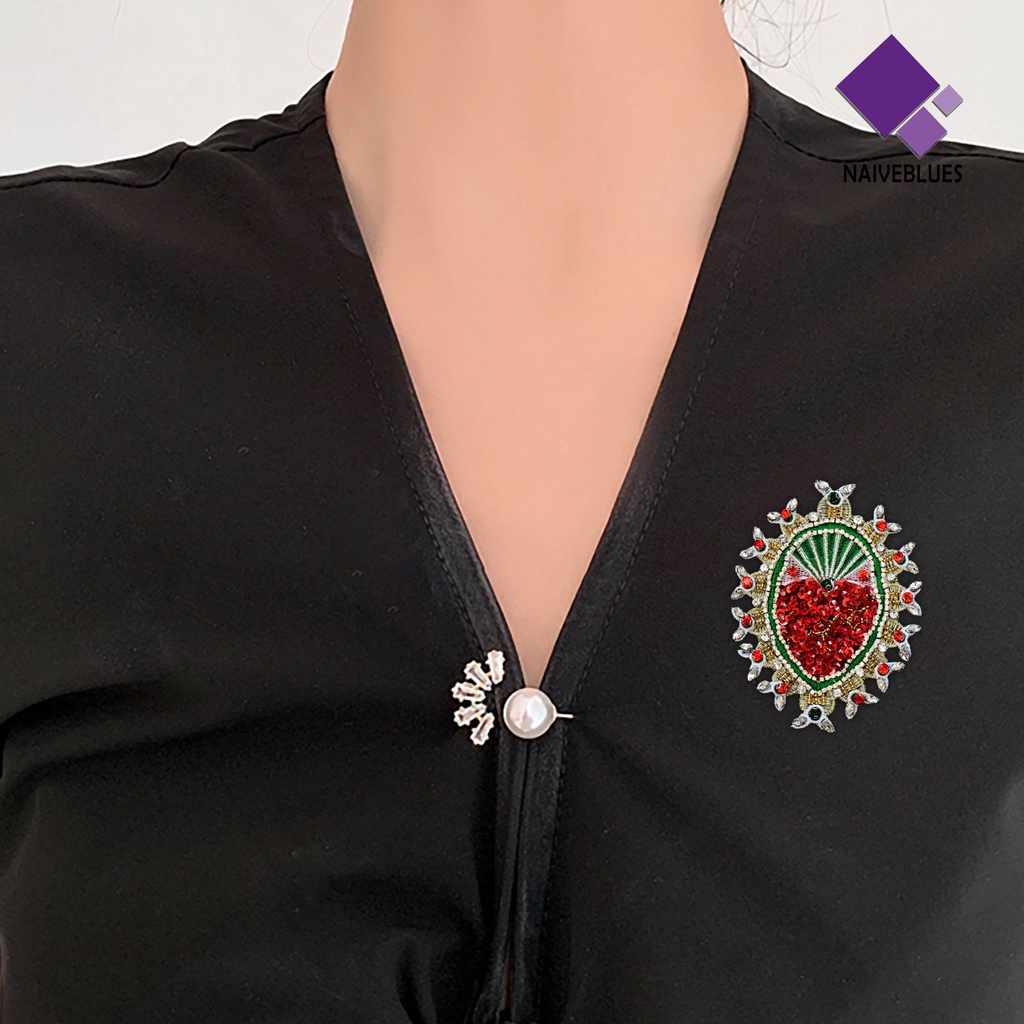 &lt; Naiveblues &gt; Garment Patch Heart Bordir Perhiasan Rhinestones DIY Pakaian Dekorasi