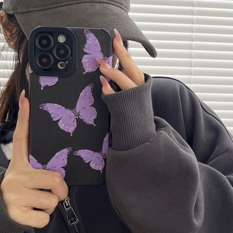 So Pretty Purple Colorful Butterfly Leather Soft Case IP IPhone 7 8 Plus SE 2020 X XR XS Max 11 12 13 14 Pro Max 14 Plus Camera Protect for Women Girls Fashion