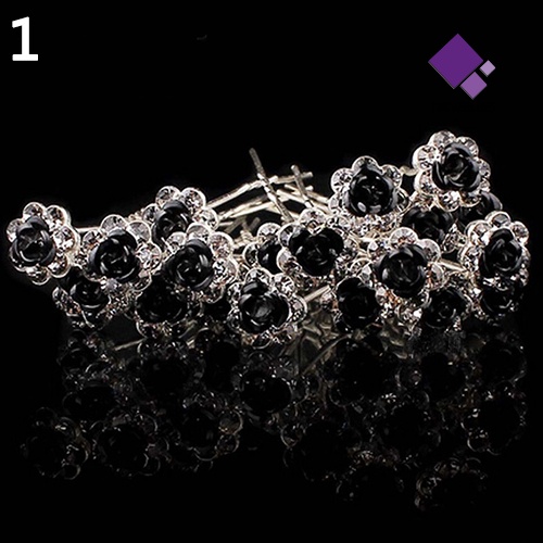 &lt; Naiveblues &gt; 5Pcs Chic Pertunangan Pernikahan Shiny Rhinestone Hair Rose Flower Hairpin