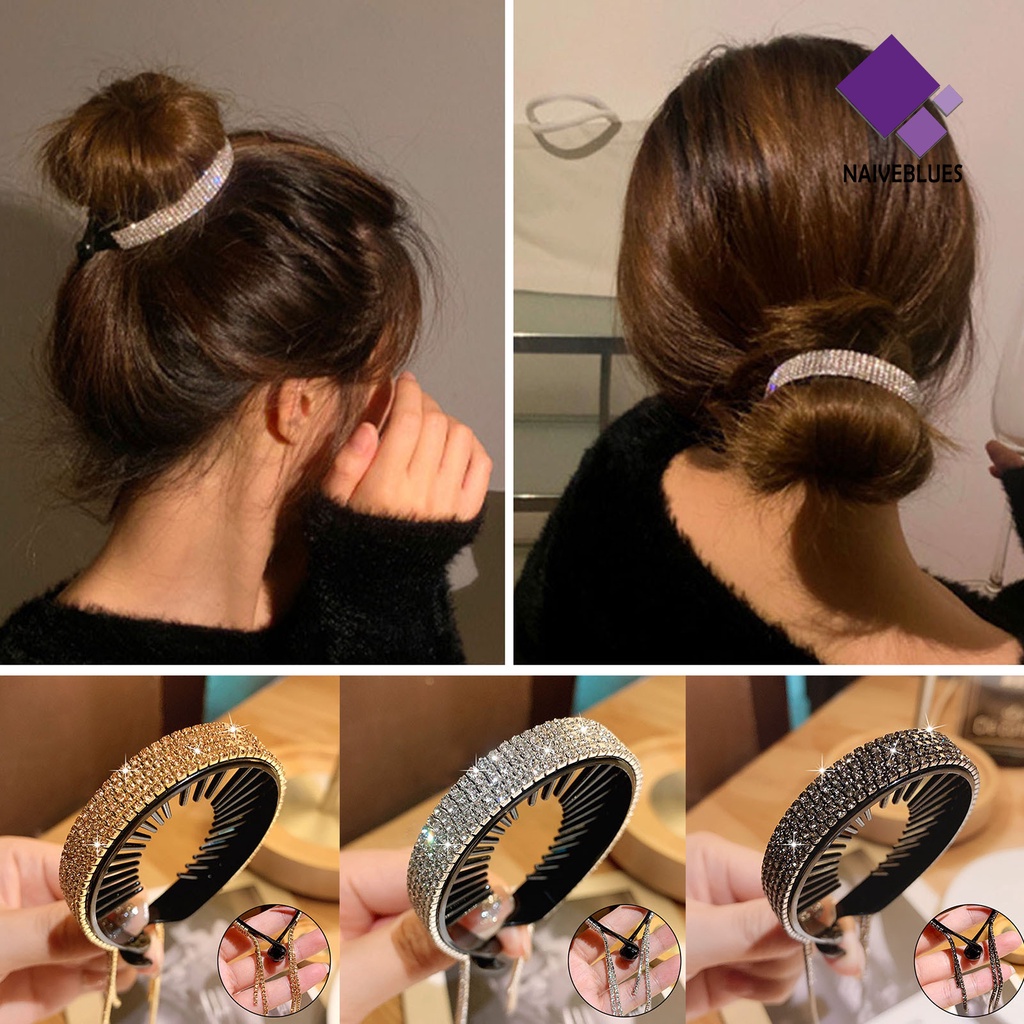 &lt; Naiveblues &gt; Hair Maker Elegan Berlian Imitasi Rumbai Aksesoris Rambut Hair Bun Fixer Ladies