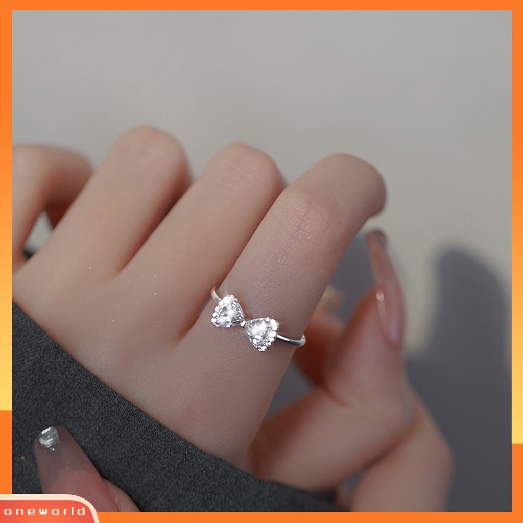 [EONE] Wanita Cincin Berlian Imitasi Mengkilap Terbuka Eye-catching All-match Hadiah Pernikahan Wanita Manis Dasi Kupu-Kupu Jari Cincin Perhiasan Untuk Pesta