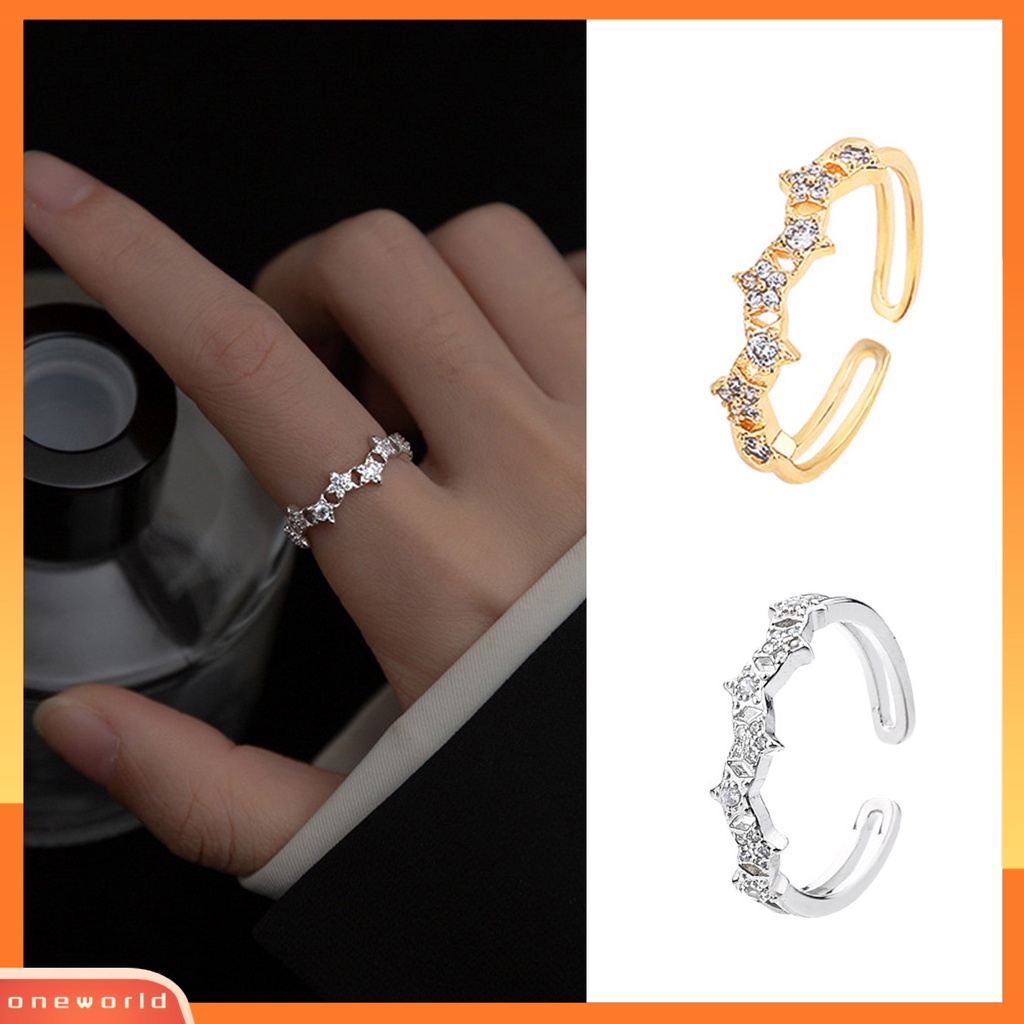 [EONE] Wanita Cincin Adjustable Opening Design Geometris Berkilau Semua Pertandingan Hias Bintang Penuh Berlian Imitasi Lamaran Cincin Pesona Perhiasan Hadiah Valentine Untuk Pacar