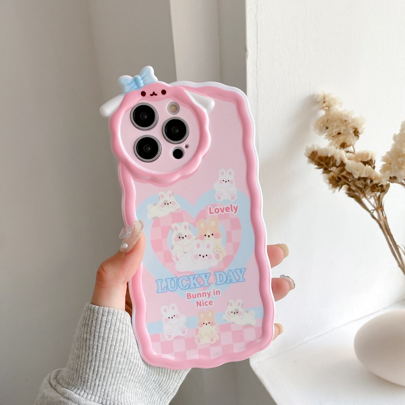 【Lamb Style】Lucky Day Bunny Soft TPU Case HP iP iPhone 11 12 13 14 Pro Max 7 8 + Plus SE 2020 X XS XR Max Girl Woman FTD Casing Apple