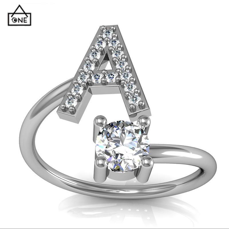 COD❤️Cincin Model Terbuka Desain 26 Huruf Bahan Alloy Aksen Berlian Imitasi Untuk Wanita-A.one