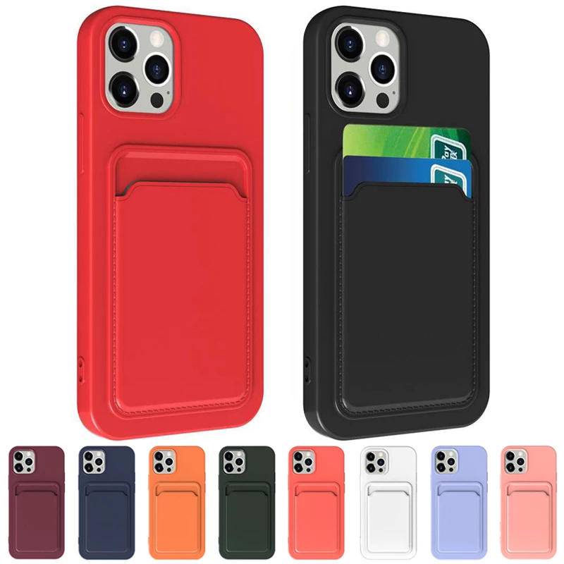 IPHONE Tas Kartu Casing Ponsel Silikon Untuk iPhone14 13 12 11 Pro MAX Plus Shockproof Case Pelindung Cover Untuk iPhone14 iPhone13