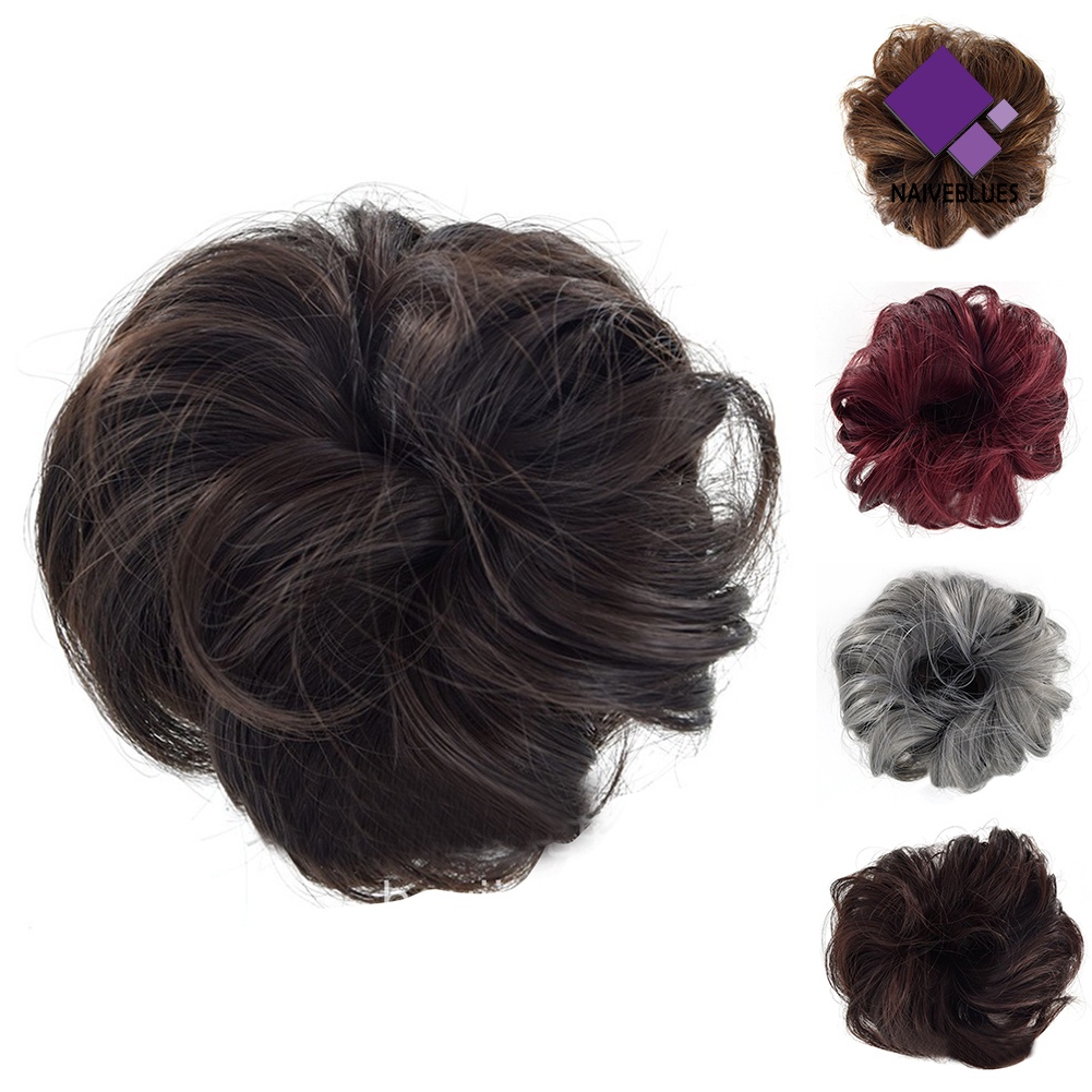 &lt; Naiveblues &gt; Wanita DIY Elastis Keriting Wig Rambut Cincin Hiasan Kepala Chignon Ponytail Sopak