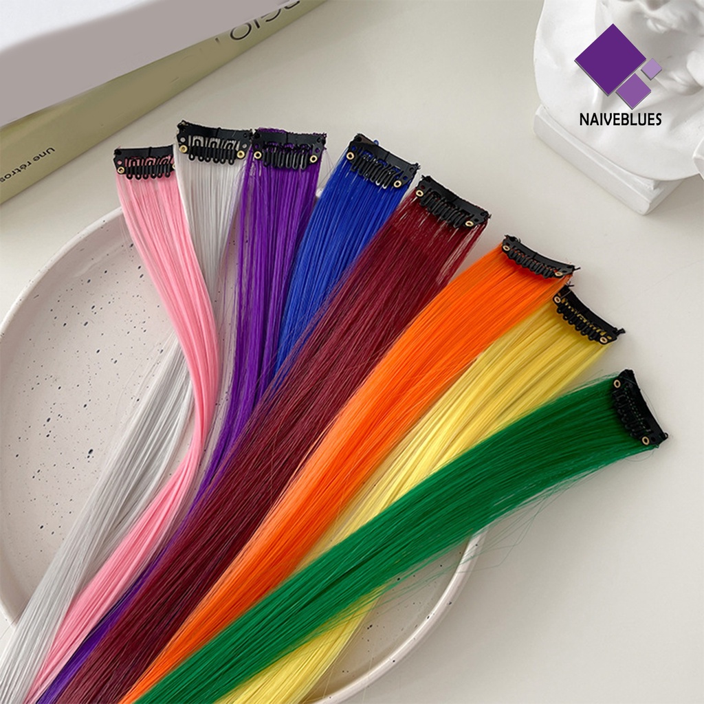 &lt; Naiveblues &gt; Highlight Hair Piece Lurus Dengan Klip Mudah Di Jiplak-less Multicolor Makeup Serat Buatan