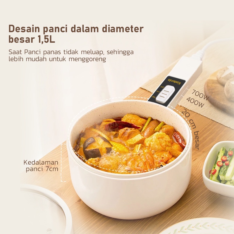 KADONIO Panci Listrik Multifungsi Anti Lengket Anti Gores Liner Nano Porselen Putih Penggorengan Masak Bubur Memasak Nasi Sup Rebusan Panci Panas Pelestarian Panas Perlindungan Terlalu Panas 1.8L KL-EP02