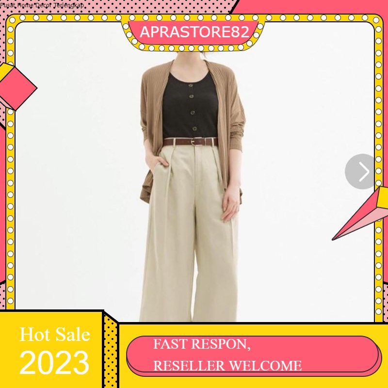 Celana Kulot Wanita Gu linen wide pants (Model Kancing)