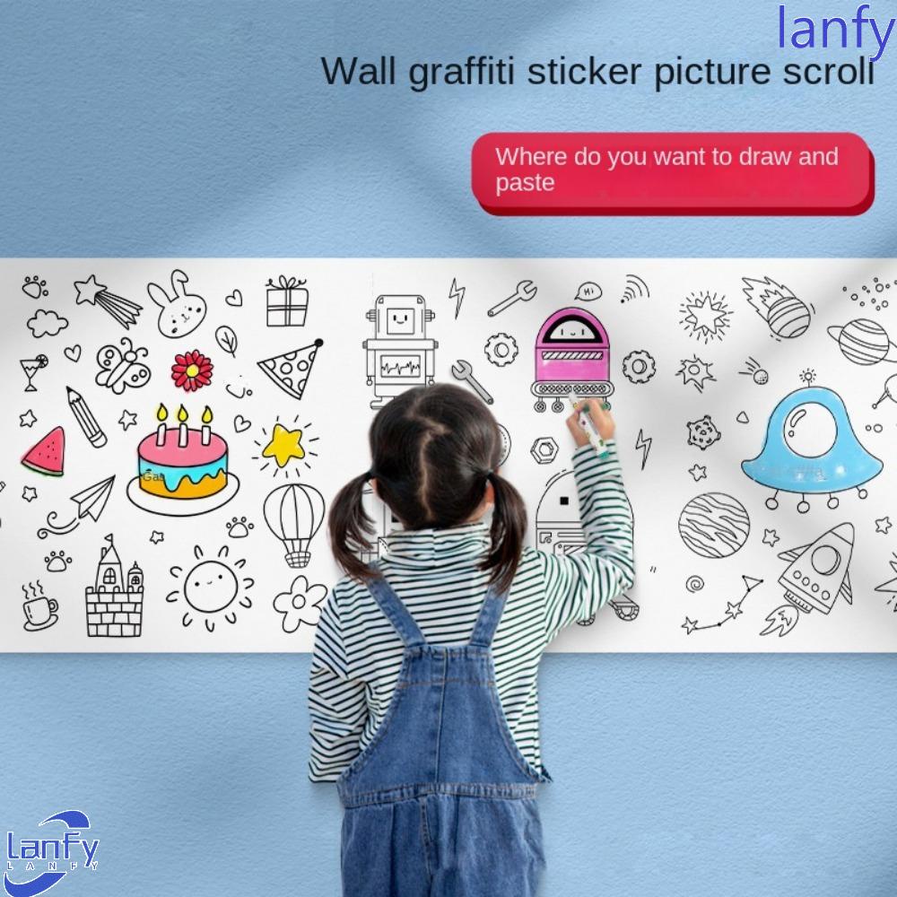 Lanfy Anak-Anak Menggambar Roll Adhensive Anak DIY Mainan Gouache Art Graffiti Scrolls Drawing Sticker Color Filling Paper