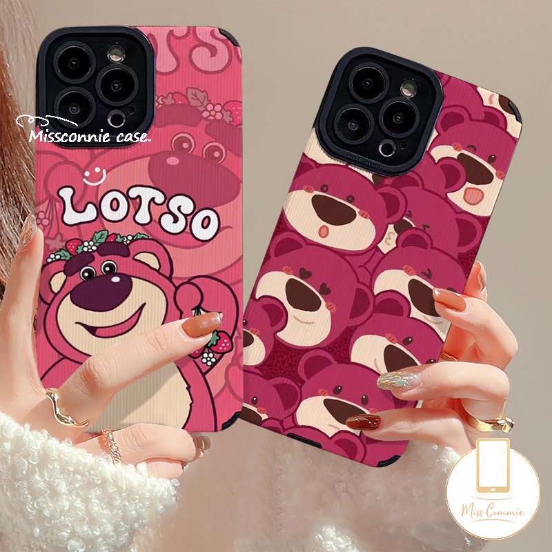 Kartun Strawberry Bear Manyo Casing Ponsel Kompatibel Untuk iPhone 7Plus 11 13 14 12 Pro MAX XR 8Plus X XS MAX Tekstur Kulit Mewah Indah Lembut Silicon Shockproof Cover