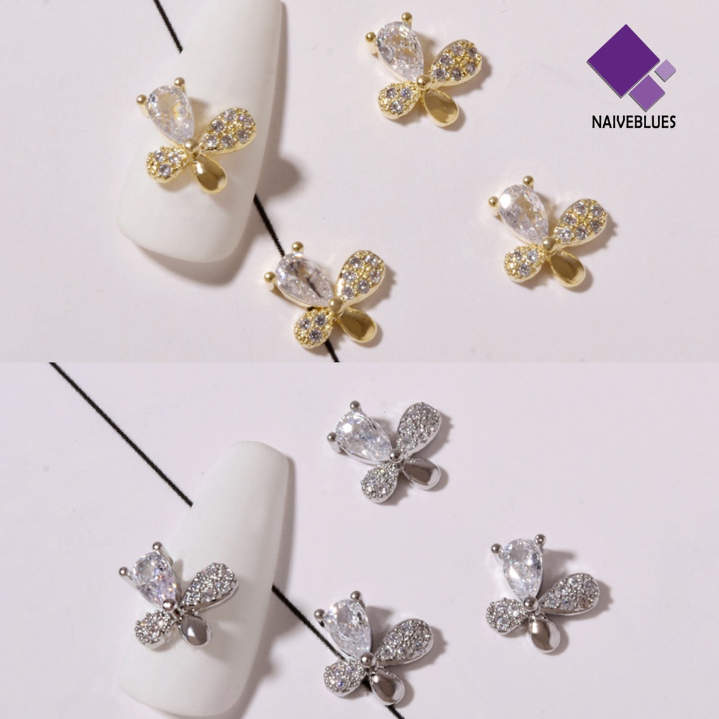 [naiveblues] Dekorasi Kuku Bow-tie Bentuk Hati DIY Desain Alloy Art Rhinestones Perhiasan Salon Kuku