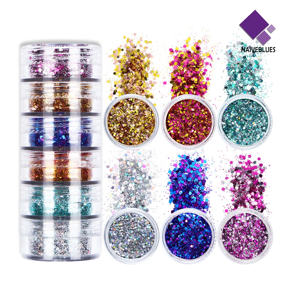 [naiveblues] 1set Paku Sequin Warna Hidup Banyak Gaya DIY Kuku Glitters Craft Nail