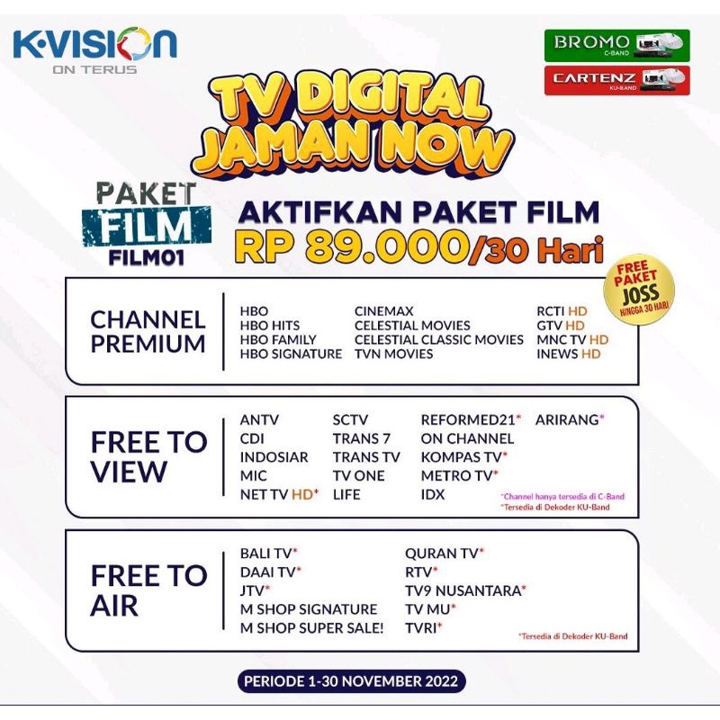 Jual Paket Film K-Vision Bromo Cartenz Optus Gardiner LGsat KVision