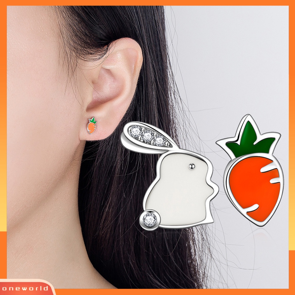 [EONE] 1pasang Ear Studs Asymmetric Funny Mini New Trend Hadiah Kepribadian Kelinci Lucu Wortel Wanita Anting Perhiasan Fashion