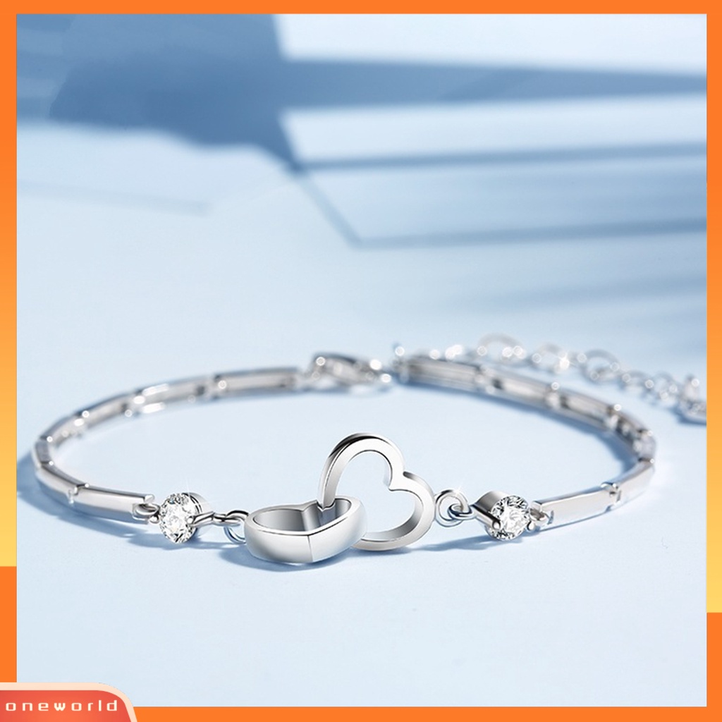 [EONE] Gelang Eye-catching Pengerjaan Halus Tembaga Menawan Wanita Rantai Tangan Hati Ganda Untuk Kekasih