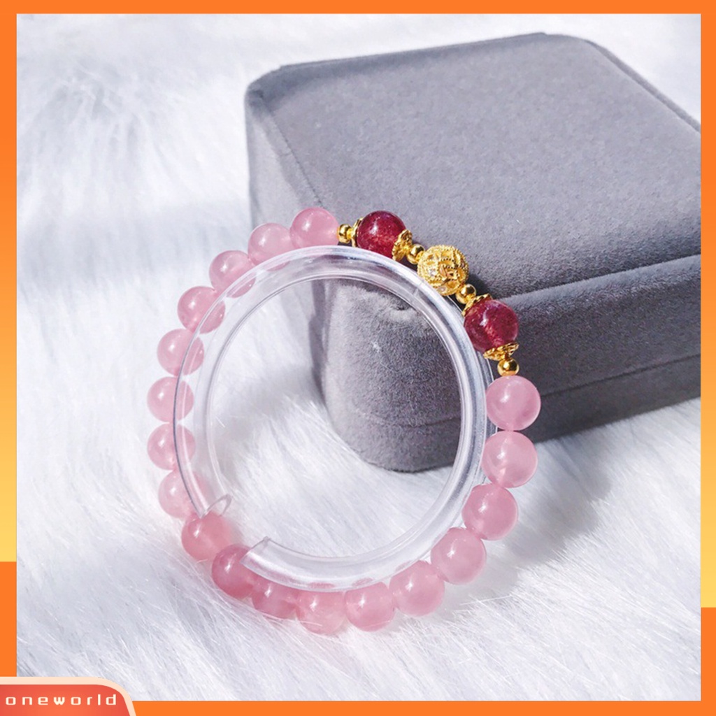 [EONE] Wanita Gelang Shiny Hias Menarik All-match Anti Luntur Perhiasan Hadiah Batu Alam Pink Strawberry Kristal Imitasi Wanita Pesona Gelang Untuk Pacar