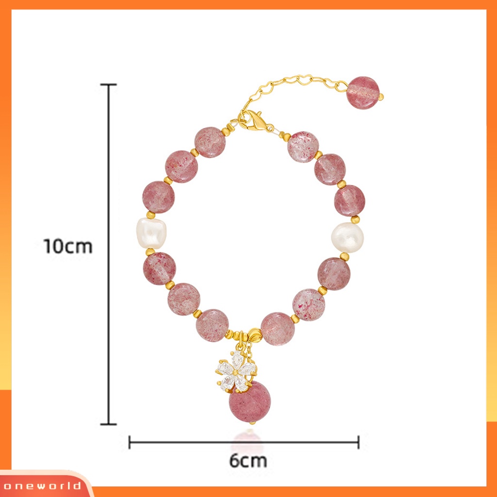 [EONE] Wanita Gelang Manik-Manik Manis Mutiara Imitasi Bunga Cubic Zirconia Hadiah Hias Pink Faux Crystal Beaded Bangle Perhiasan Aksesori Fashion