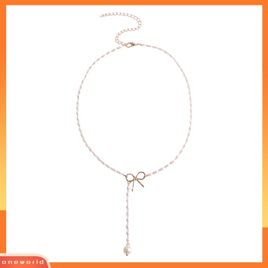 [EONE] Mutiara Imitasi Kalung Lucu Alloy Busur Panjang Rumbai Manik-Manik Liontin Temperamen Dress-Up Warna Emas/Perak Wanita Gaun Sweater Kalung Aksesoris Perhiasan Hadiah